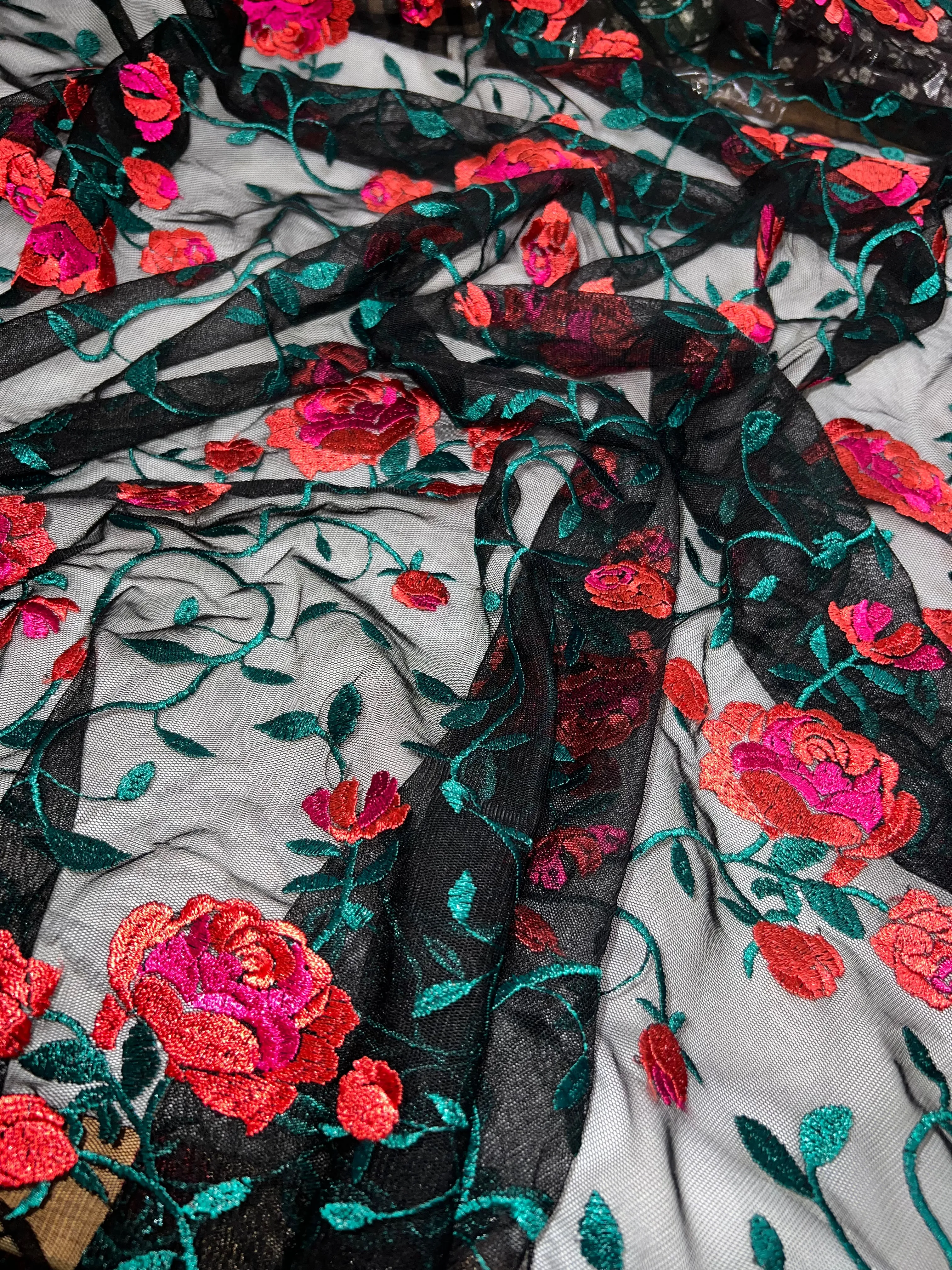 ROSE EMBROIDERY ON MESH [FWD-EMB1005]