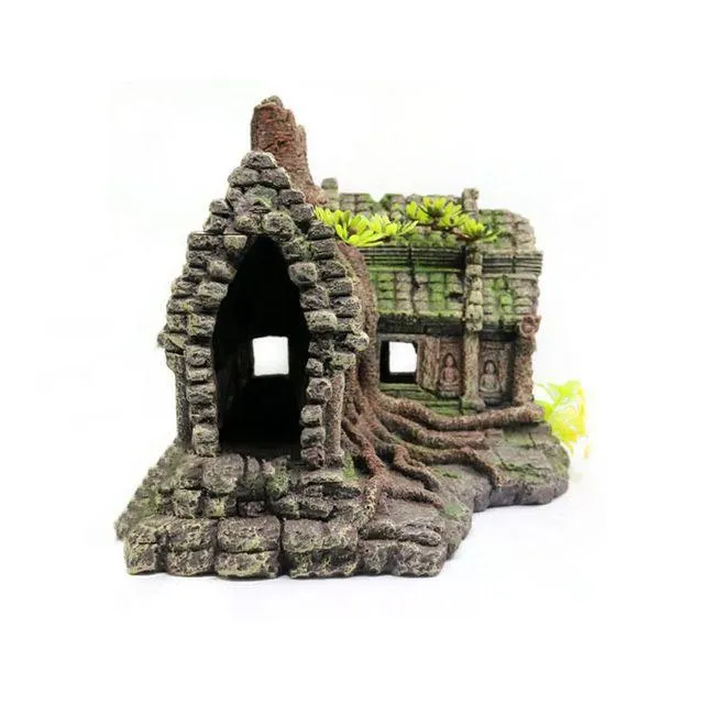 RQ1808 Wooden House Aquarium Decoration 29.5x19.5x19cm