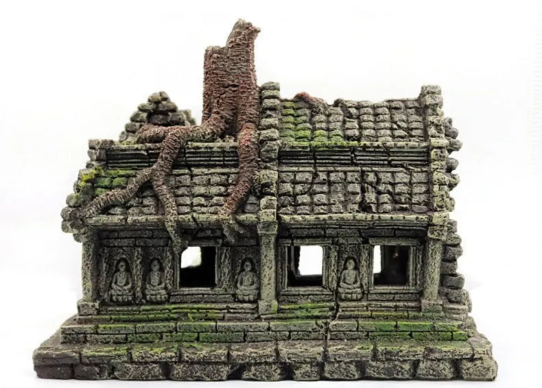 RQ1808 Wooden House Aquarium Decoration 29.5x19.5x19cm