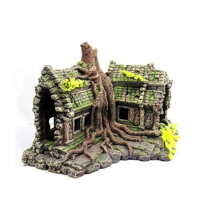 RQ1808 Wooden House Aquarium Decoration 29.5x19.5x19cm