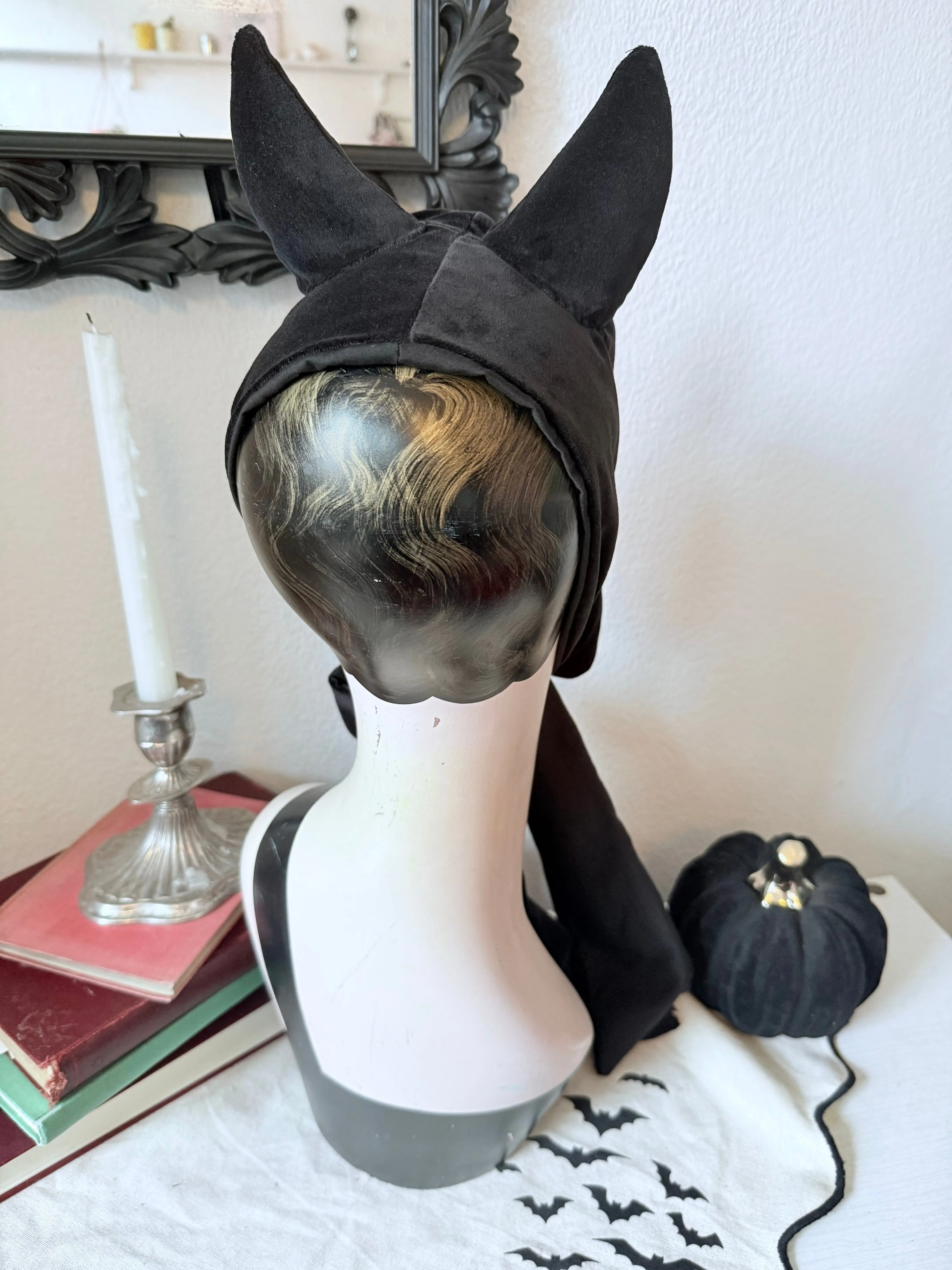 SARAH SPROUT COLLECTION: 
‘Little Devil’ Vintage Devil Horns Headband in Black Velvet (made to order)