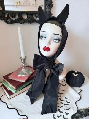 SARAH SPROUT COLLECTION: 
‘Little Devil’ Vintage Devil Horns Headband in Black Velvet (made to order)