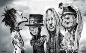 Sebastian Cast - MOTLEY CREW -  Musician Caricature - Art Print