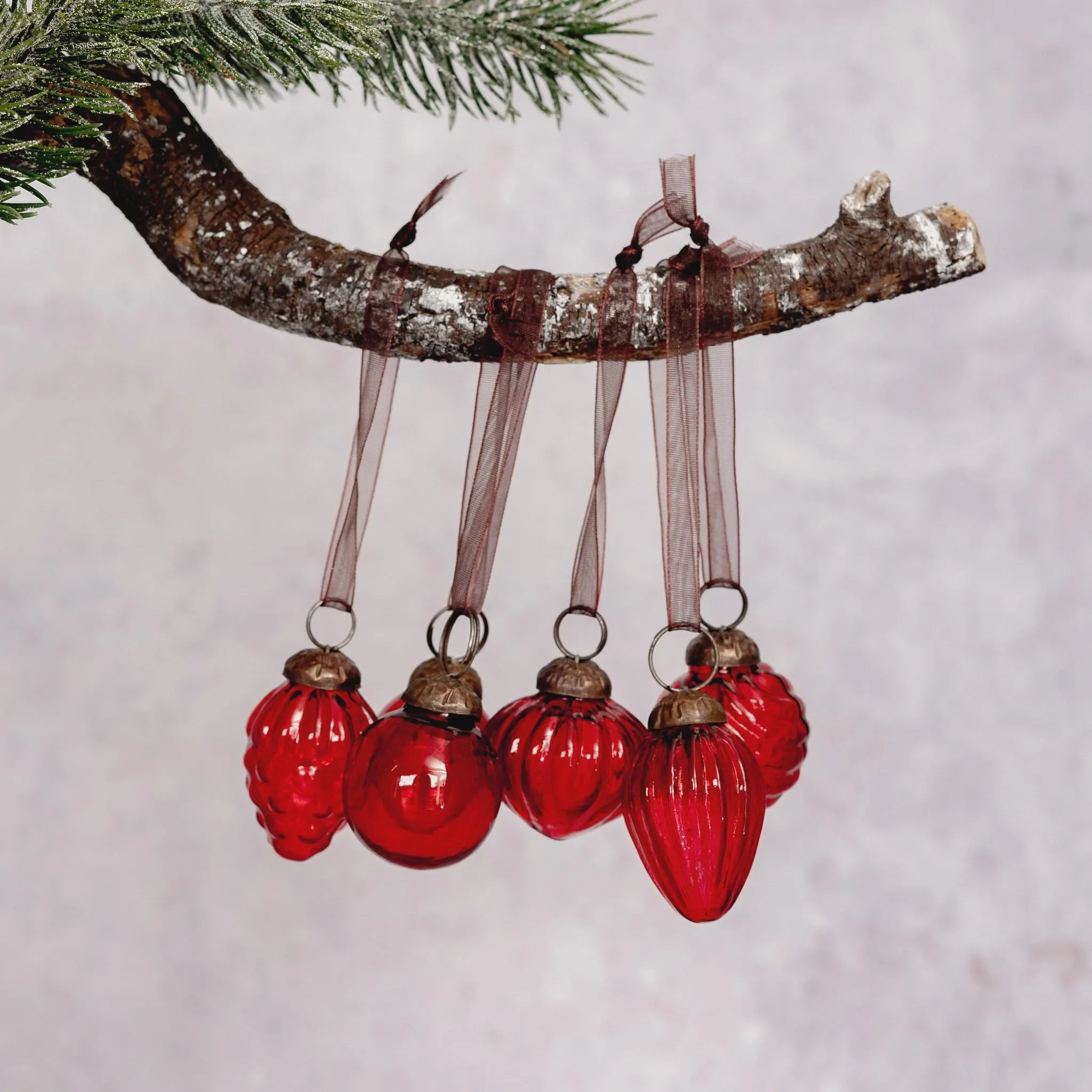 Set of Six Mini Glass Decoration - Red
