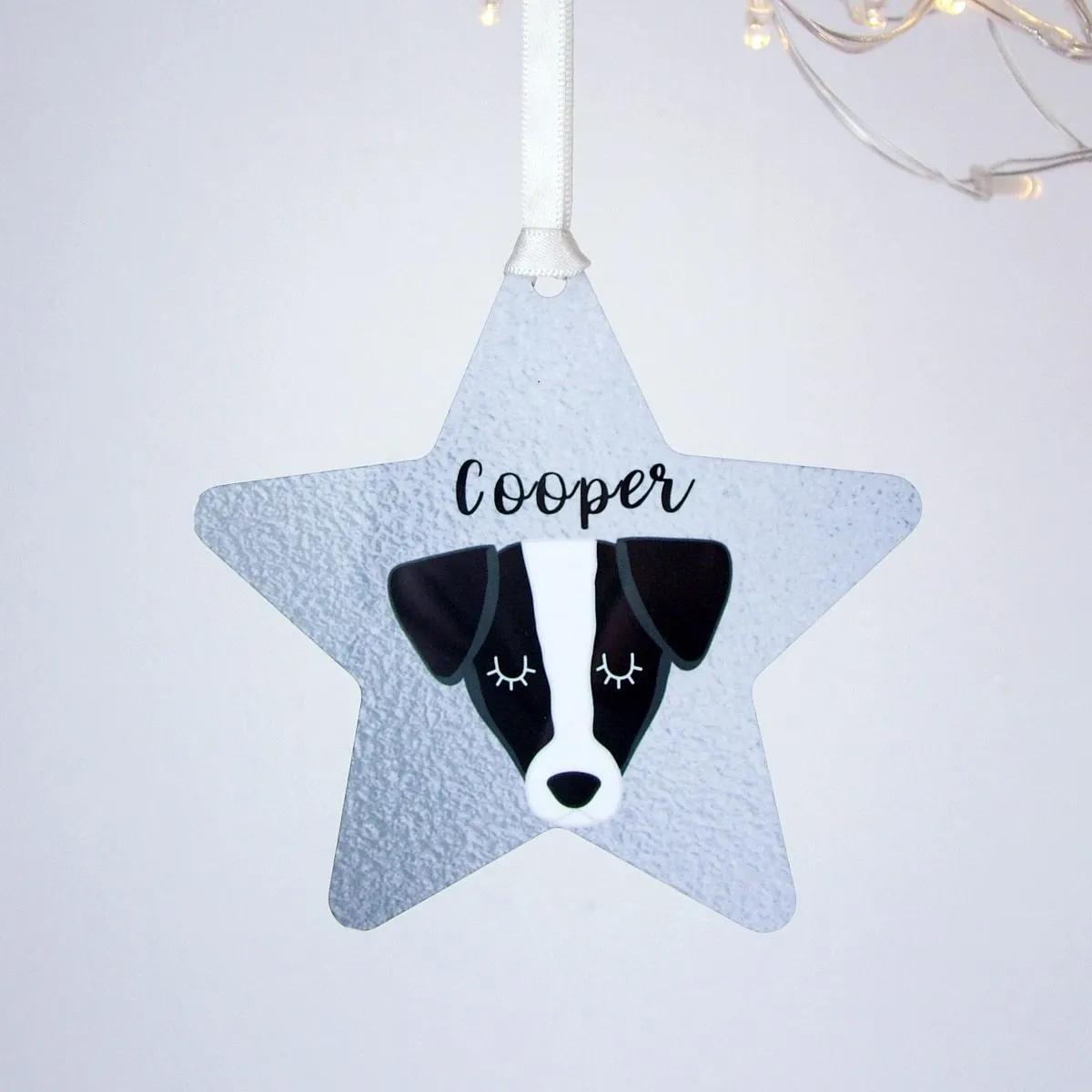 Silver Printed Personalised Dog Hanging Christmas Decoration
