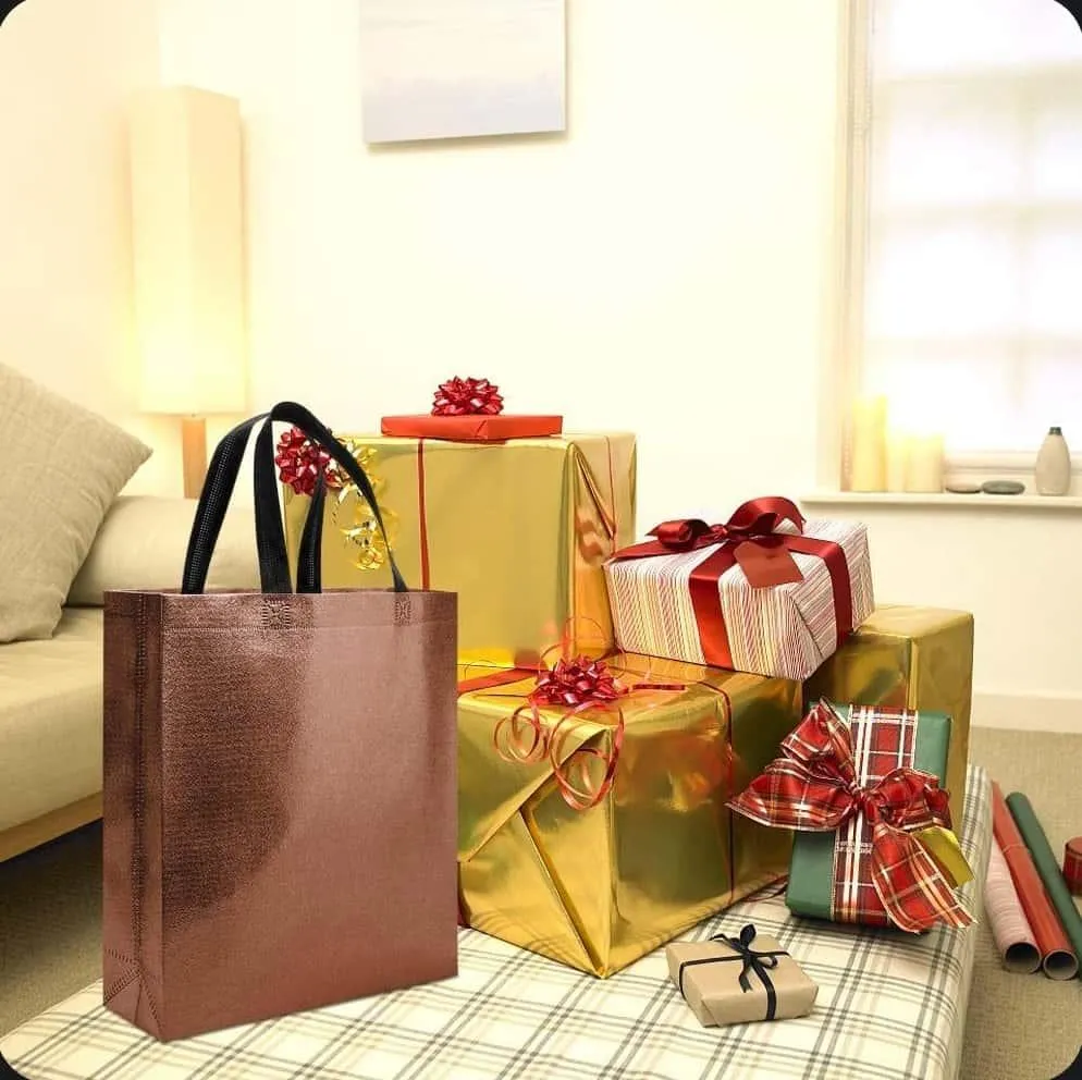 Silver Sparkle Shopping Bag | Carry Bag for Return Gifts | Non-Woven Gift Bags | Tote Bags (Pack of 10 Pcs)