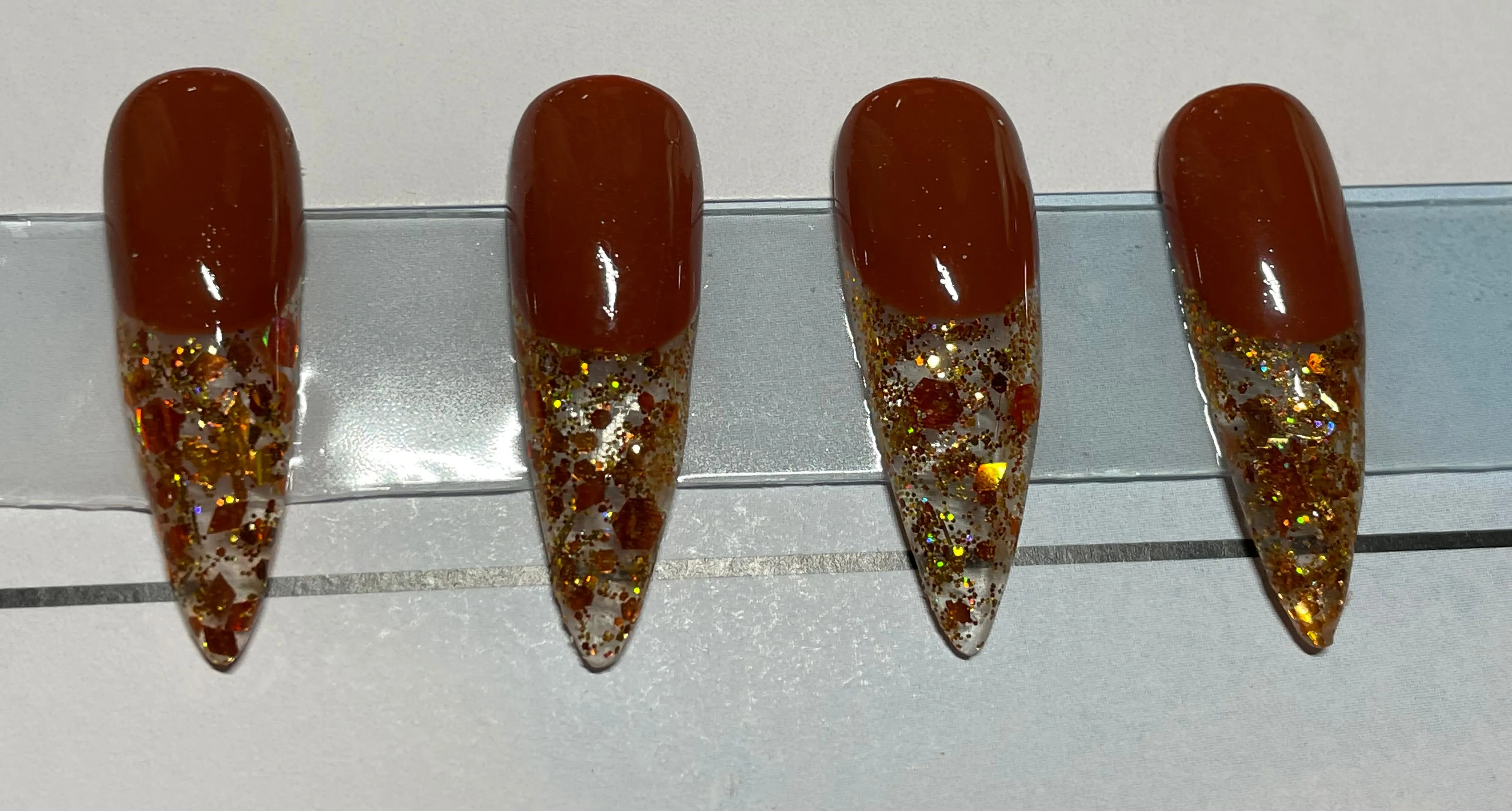 Size Large Medium Hand Painted Brown Stiletto Nails with 4 Accent Nails