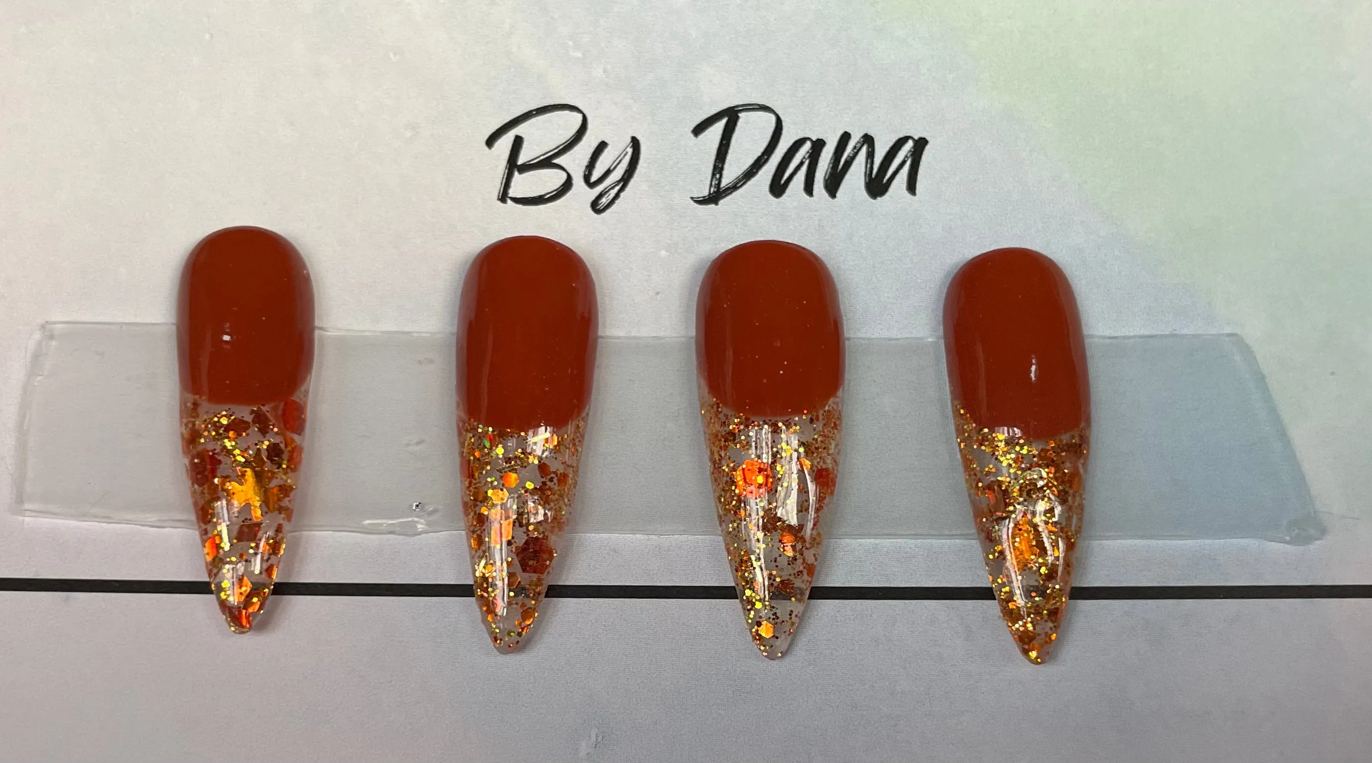 Size Large Medium Hand Painted Brown Stiletto Nails with 4 Accent Nails
