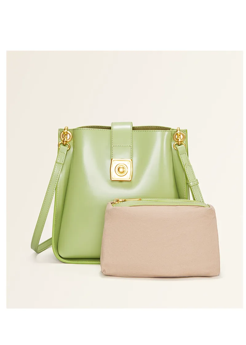 Sleek Cowhide Leather Convertible Shoulder Bag