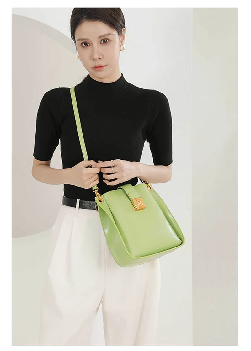 Sleek Cowhide Leather Convertible Shoulder Bag