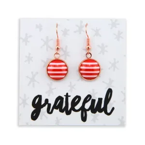 Stripe Resin - Stainless Steel Rose Gold Dangle Earrings - Candy Cane (13012)