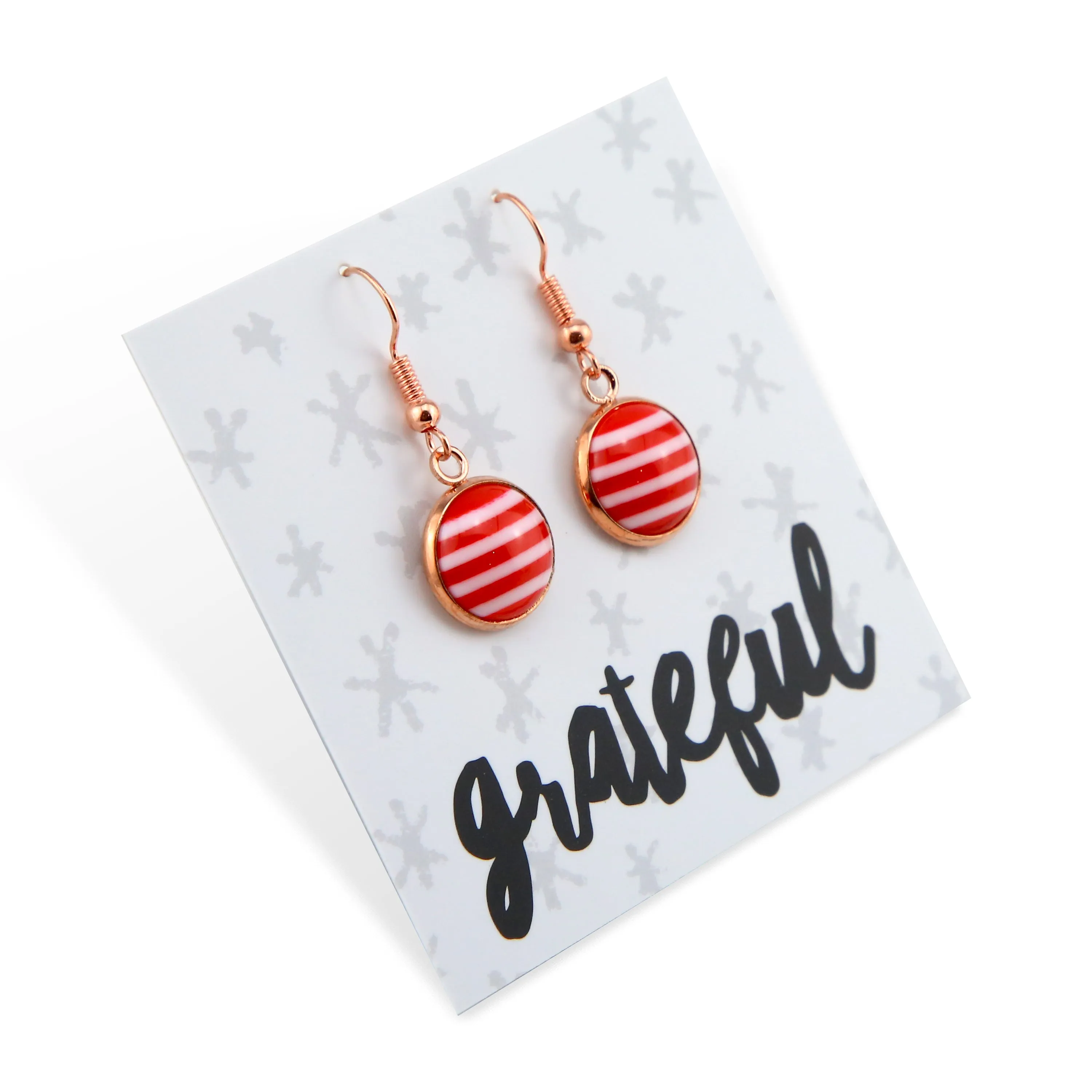 Stripe Resin - Stainless Steel Rose Gold Dangle Earrings - Candy Cane (13012)