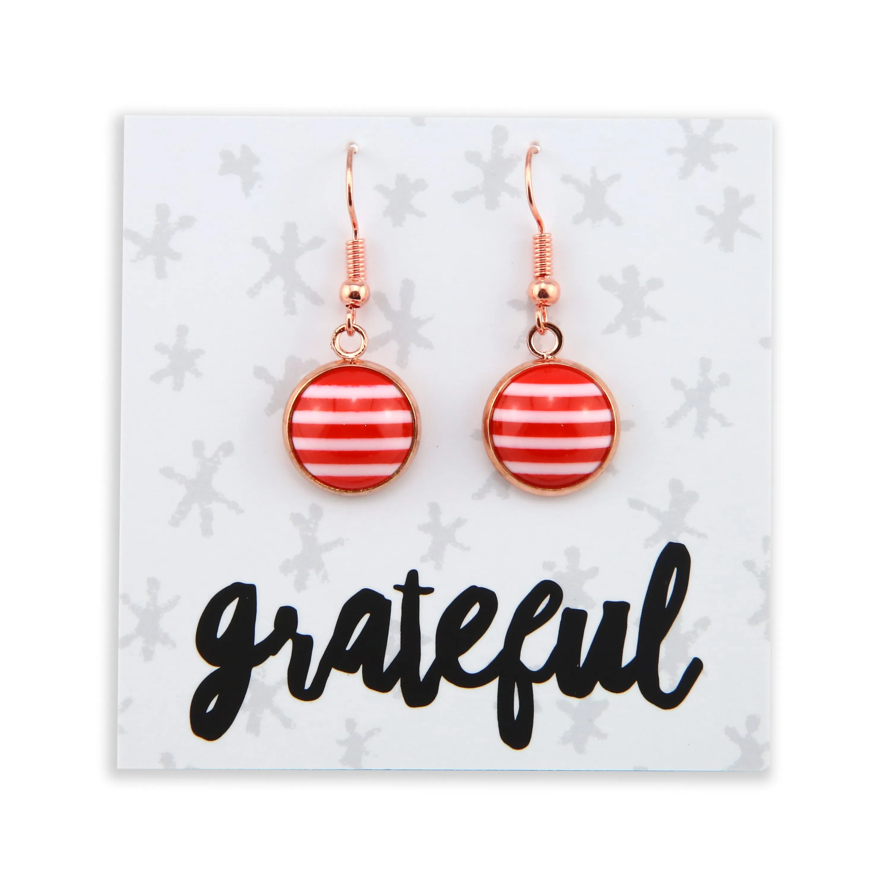 Stripe Resin - Stainless Steel Rose Gold Dangle Earrings - Candy Cane (13012)