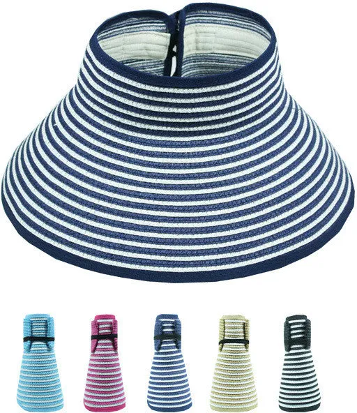 striped foldable women's summet hat Case of 72