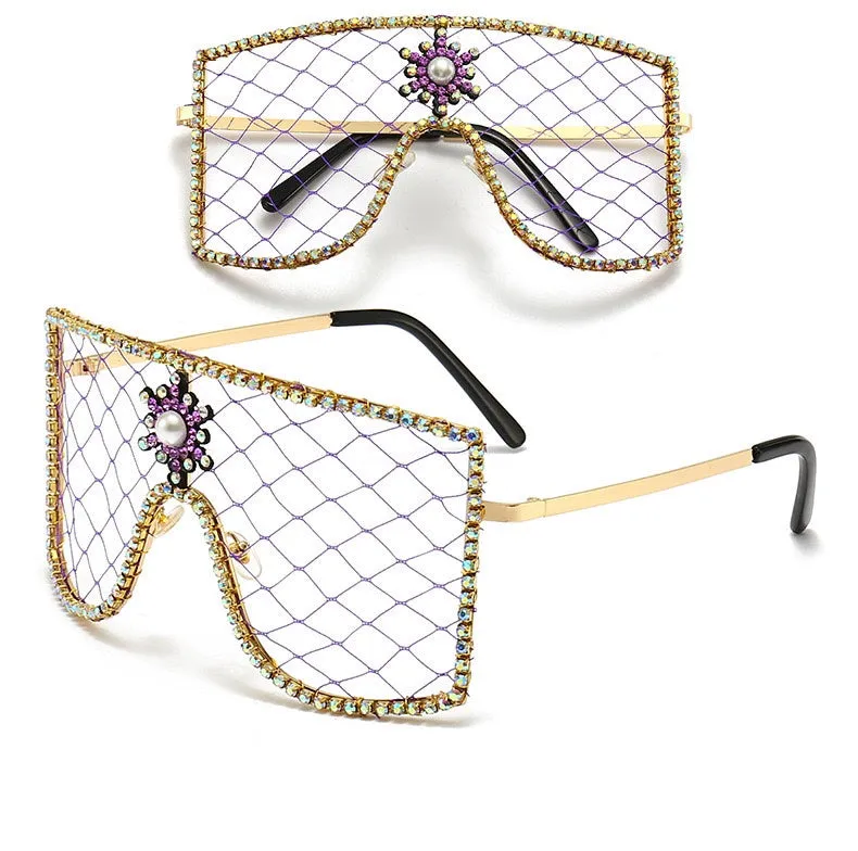TEEK - Rhinestone Face Veil Eyewear