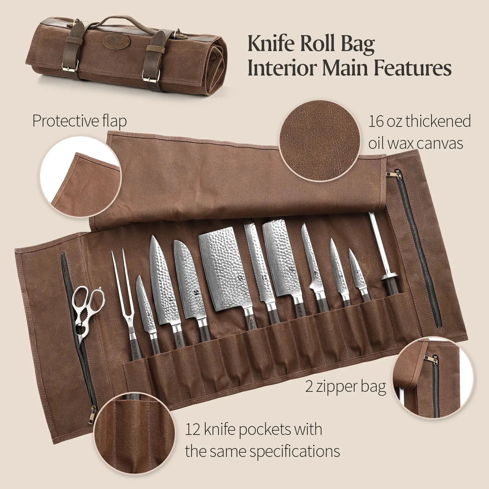 Thickened Canvas Foldable Chef Roll