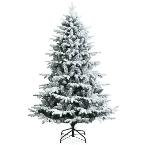 timeless 6FT Snow Flocked Christmas Tree, Pre-lit Artificial Xmas Tree w/ 260 LED Lights & 1415 PE & PVC Branch Tips 6' 6'