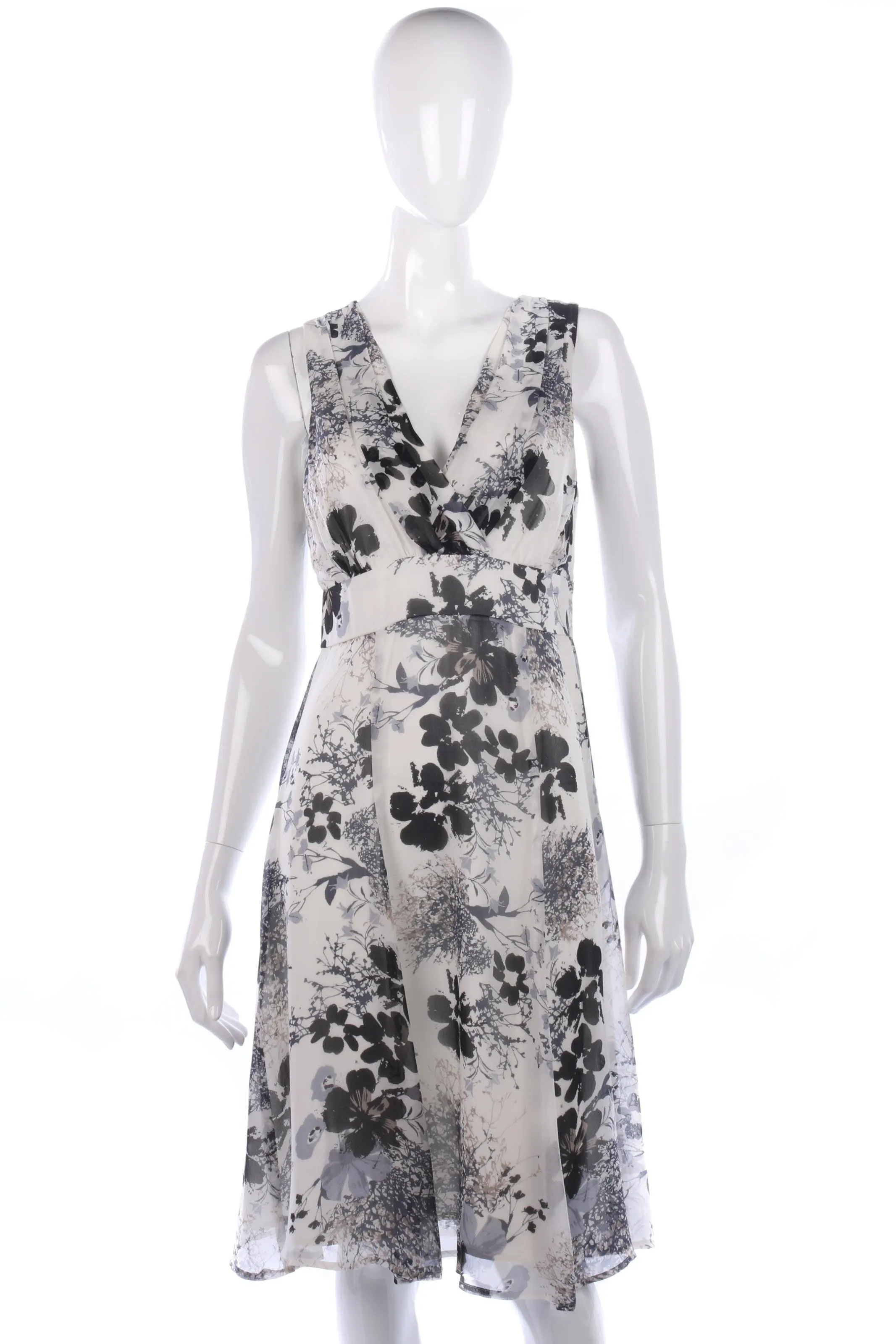 Tina Taylor Dress Silk Black and White Floral Dress Size UK 10
