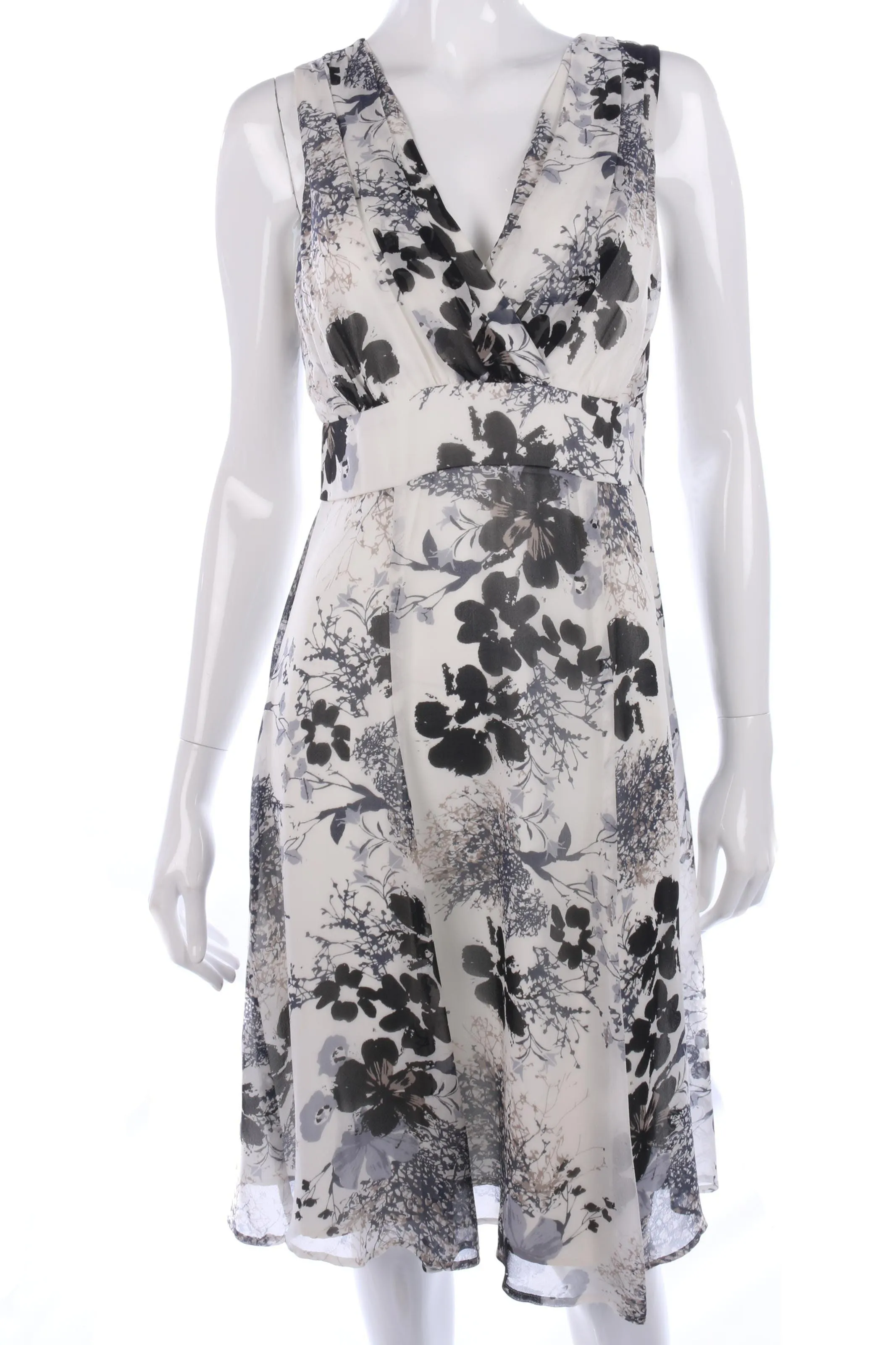 Tina Taylor Dress Silk Black and White Floral Dress Size UK 10