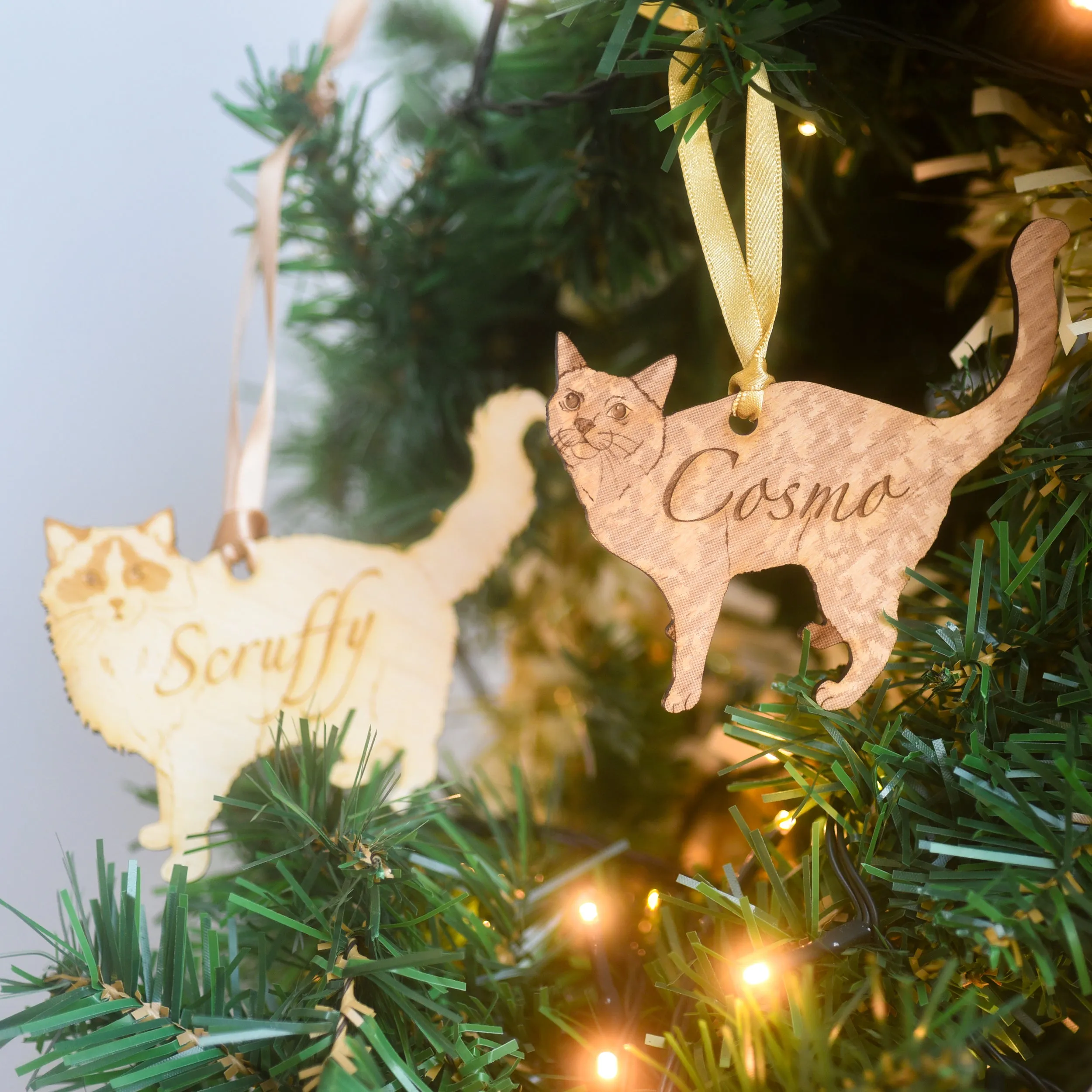 Traditional Wooden Cat Breed Christmas Decoration Personalised
