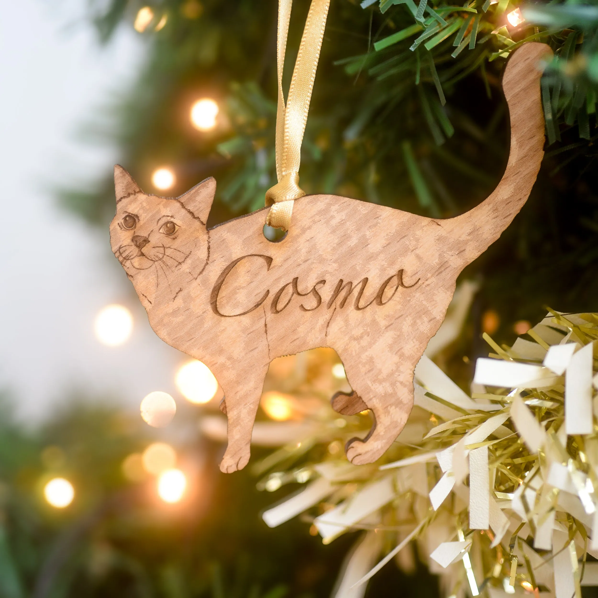 Traditional Wooden Cat Breed Christmas Decoration Personalised