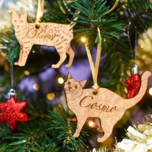 Traditional Wooden Cat Breed Christmas Decoration Personalised