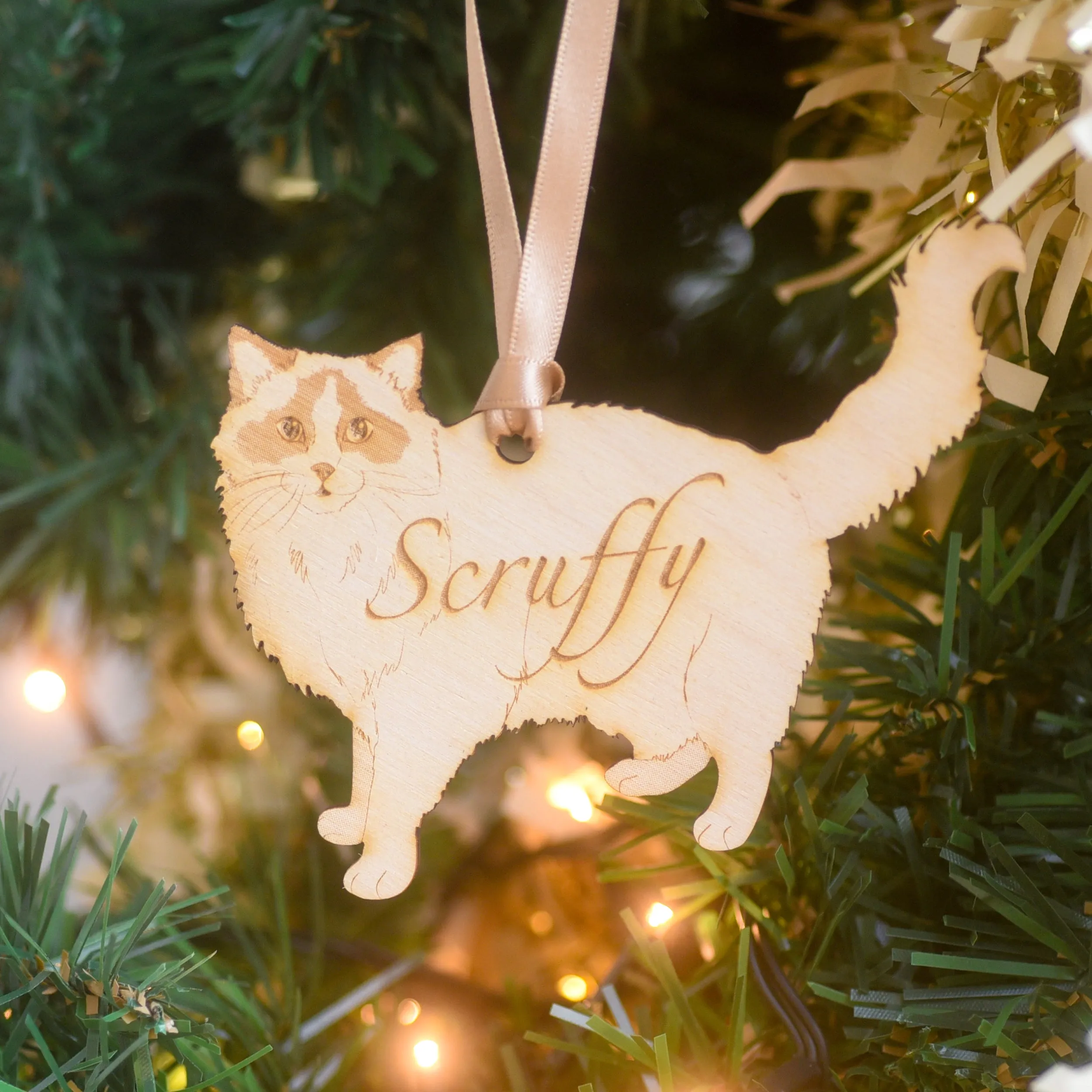 Traditional Wooden Cat Breed Christmas Decoration Personalised