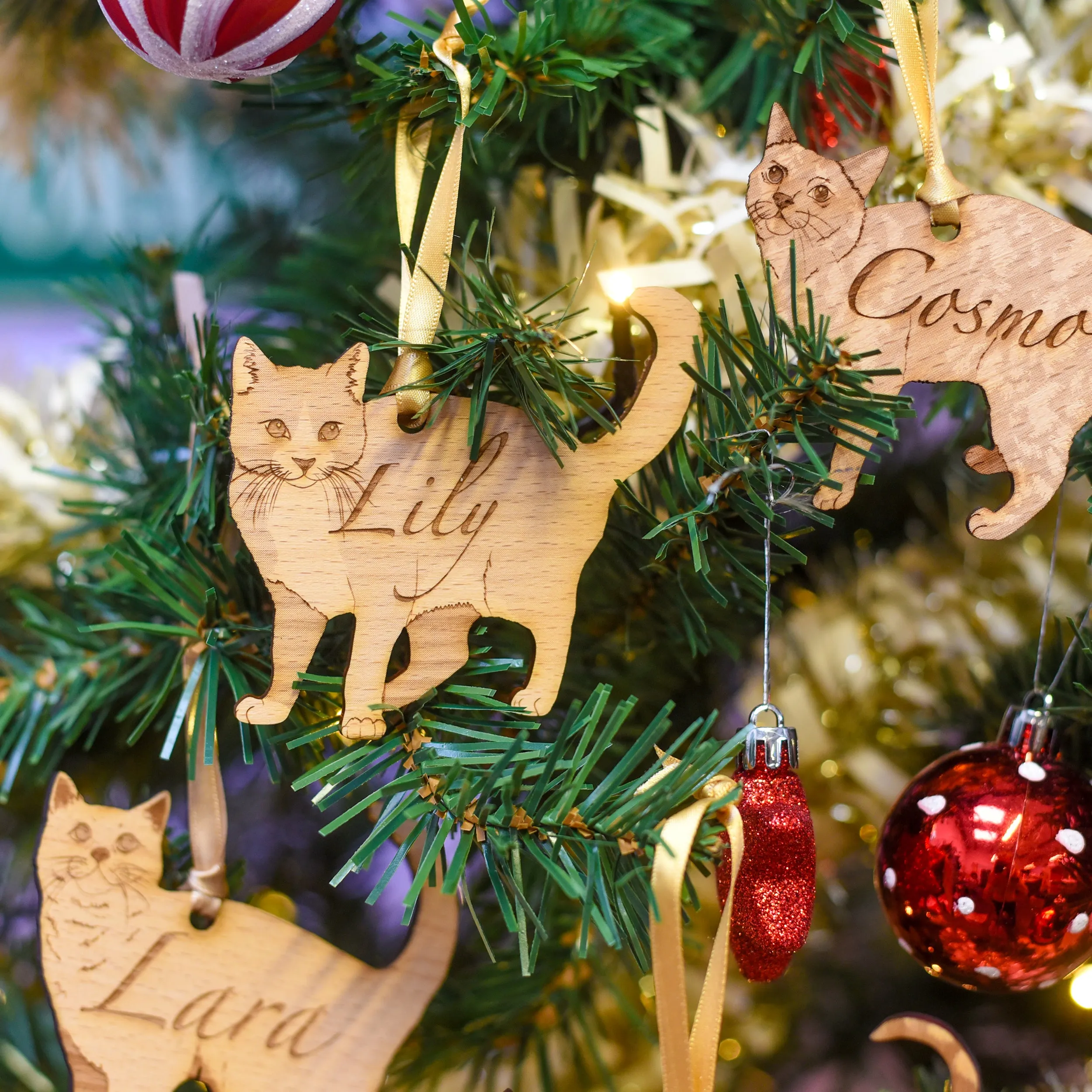 Traditional Wooden Cat Breed Christmas Decoration Personalised