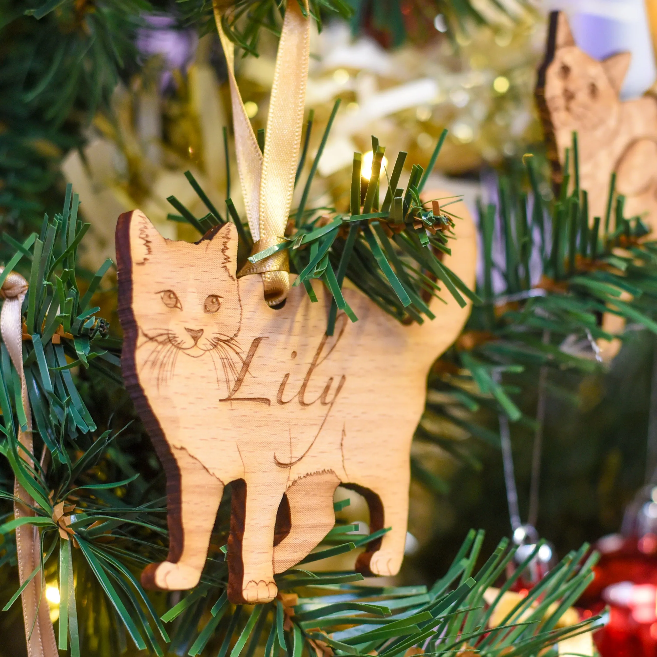Traditional Wooden Cat Breed Christmas Decoration Personalised