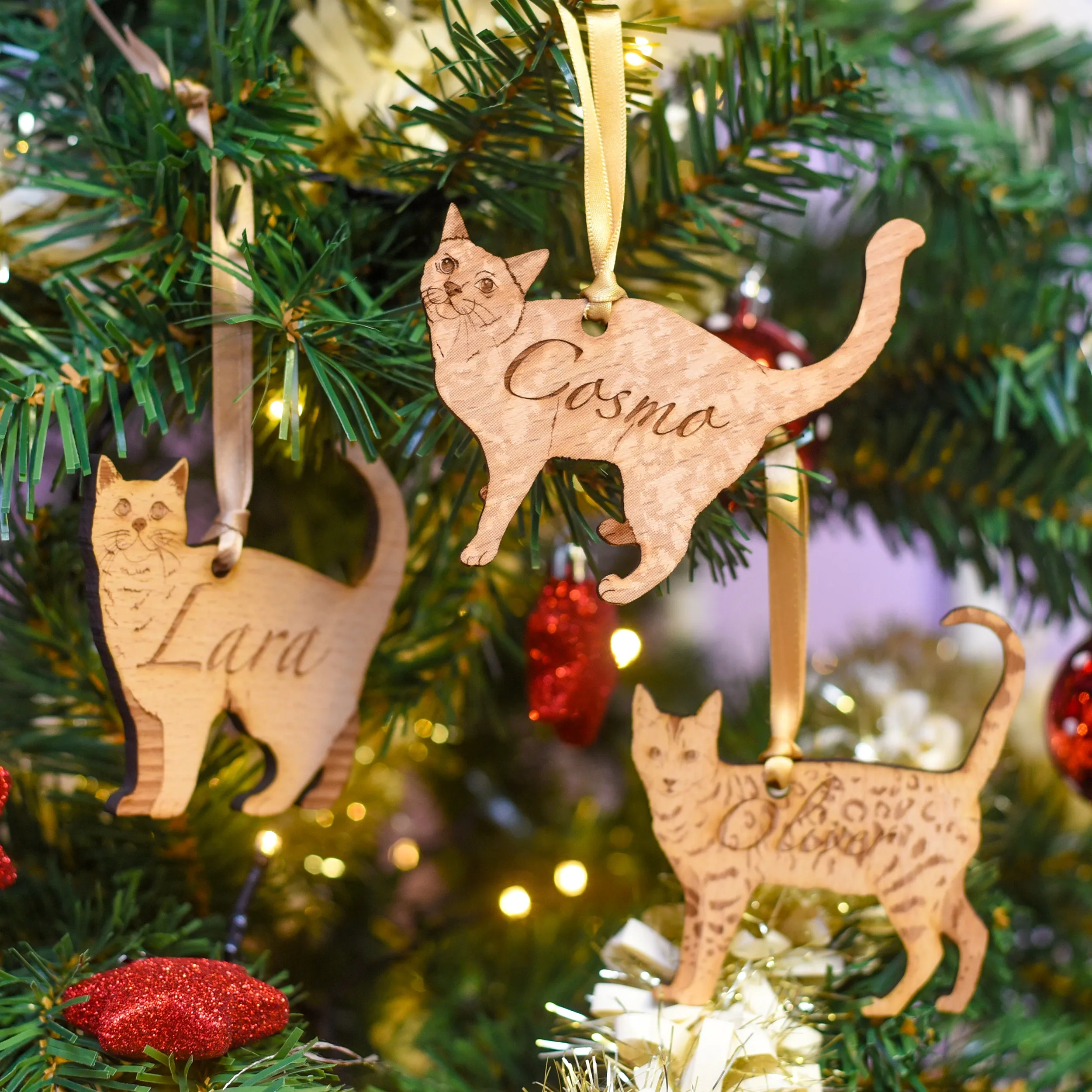 Traditional Wooden Cat Breed Christmas Decoration Personalised