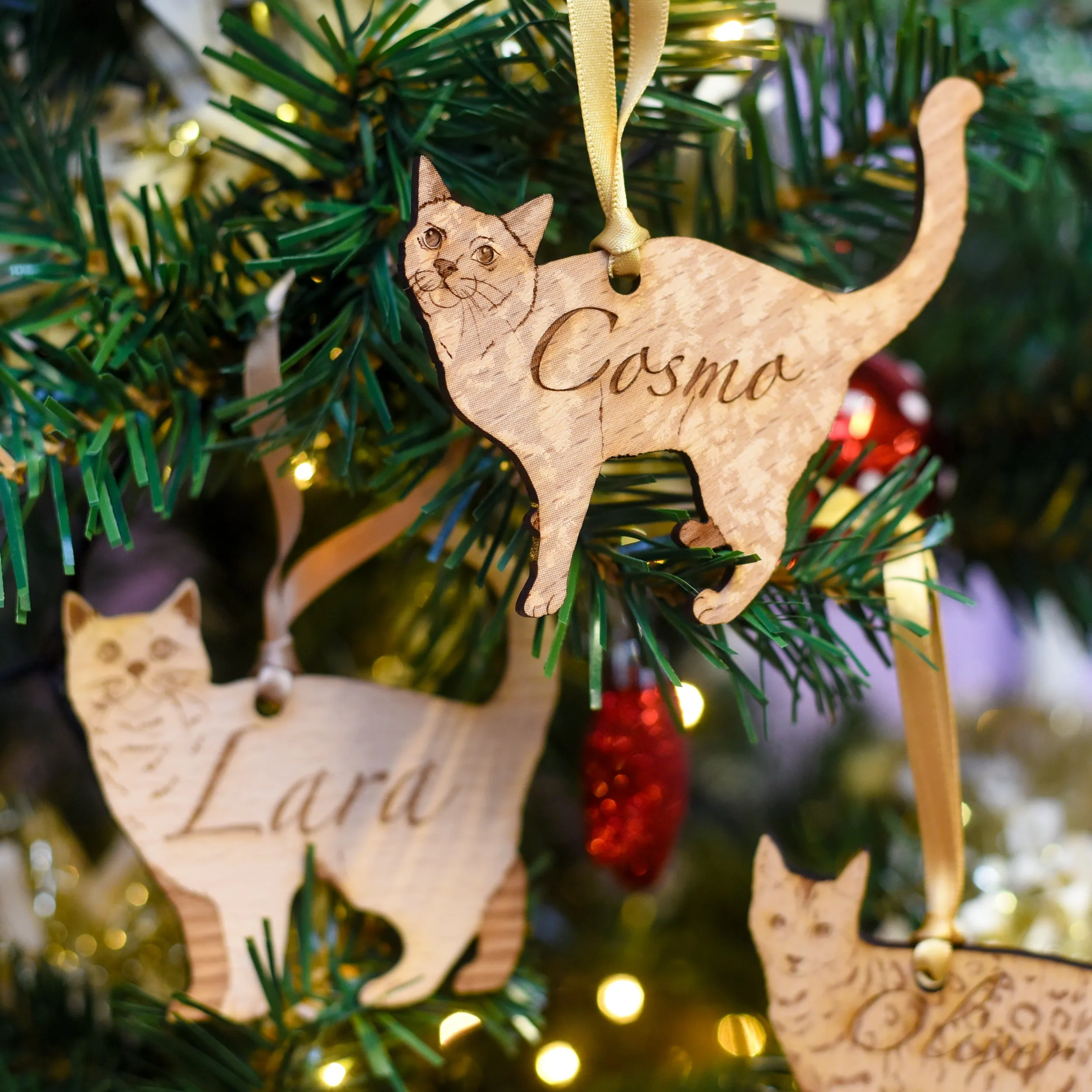 Traditional Wooden Cat Breed Christmas Decoration Personalised