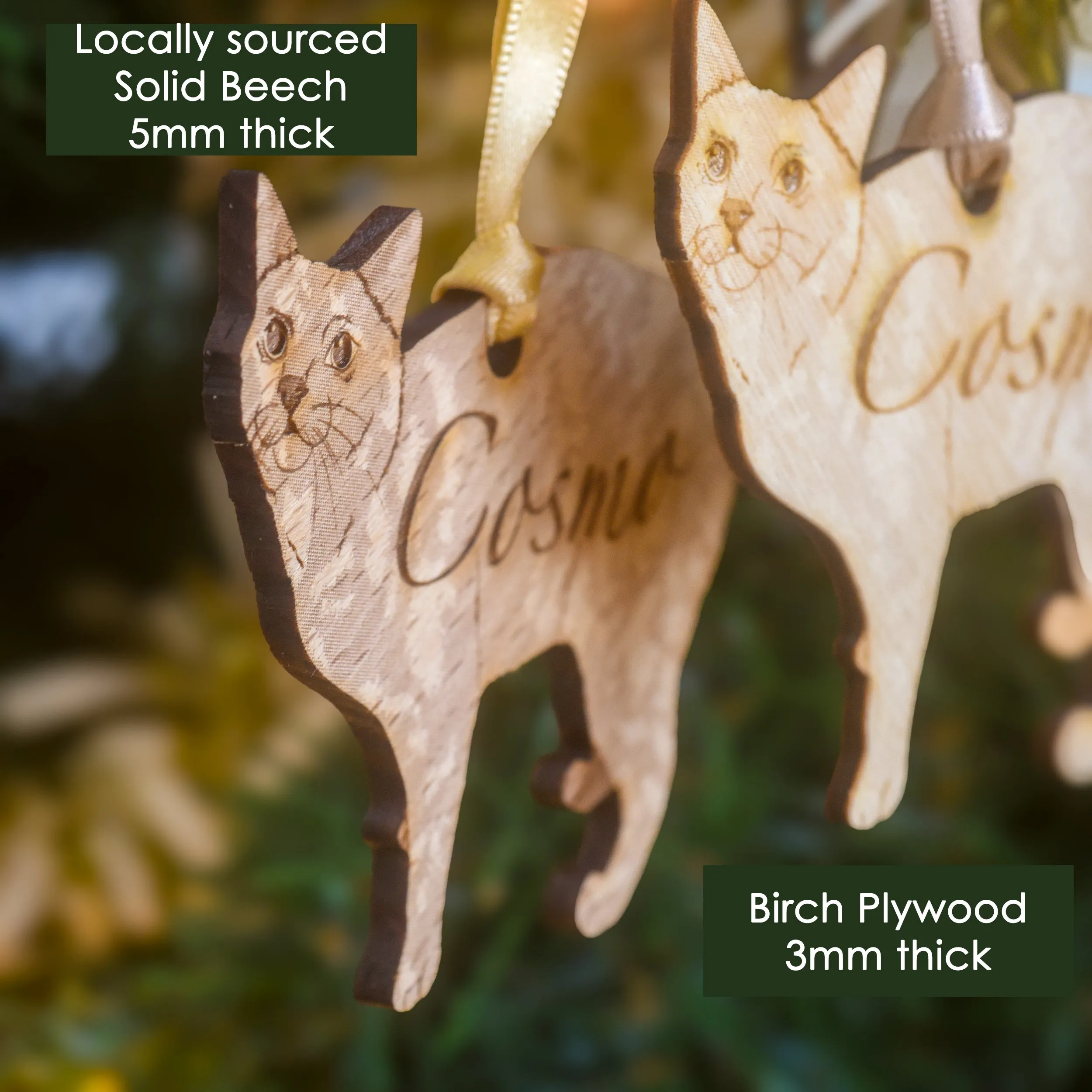 Traditional Wooden Cat Breed Christmas Decoration Personalised