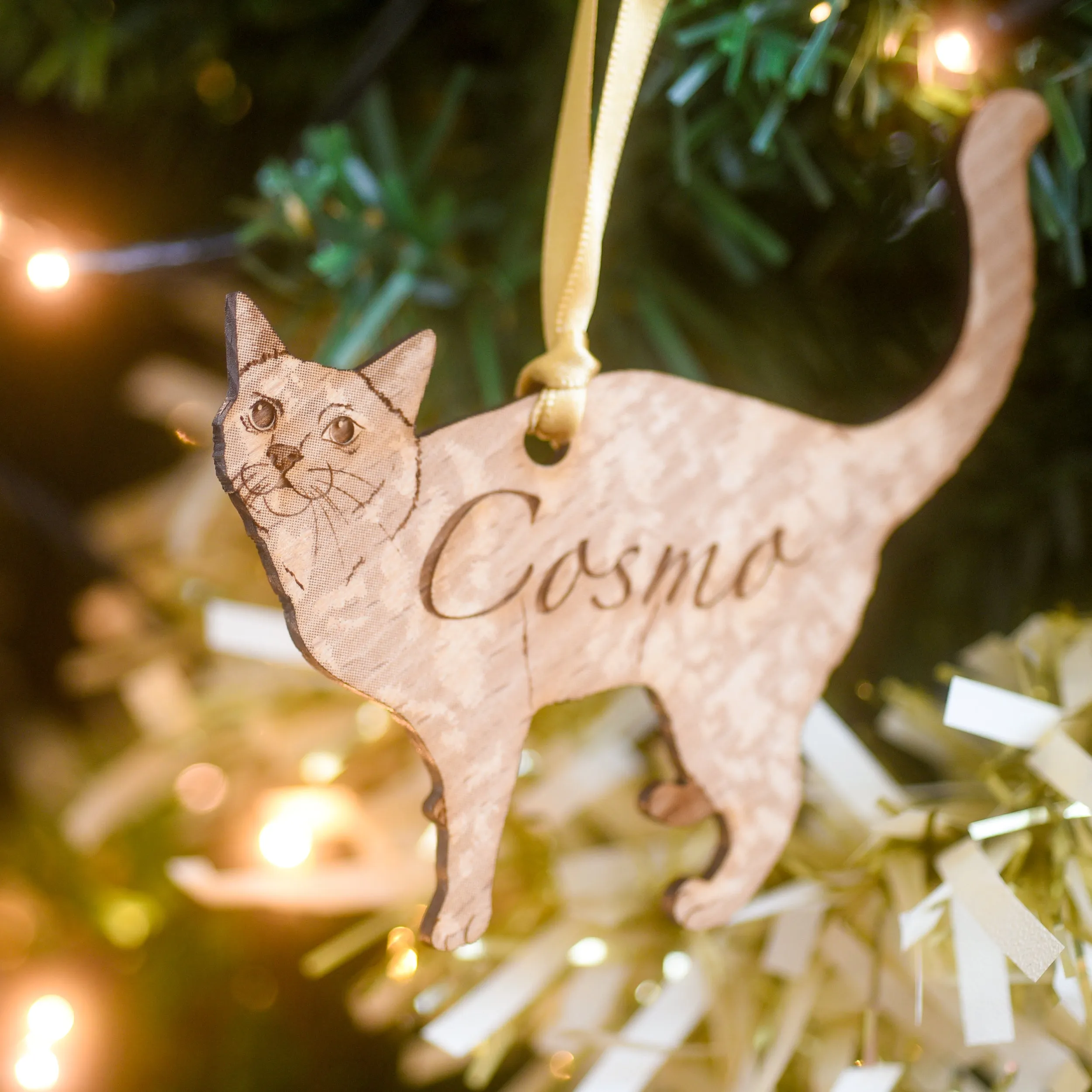 Traditional Wooden Cat Breed Christmas Decoration Personalised