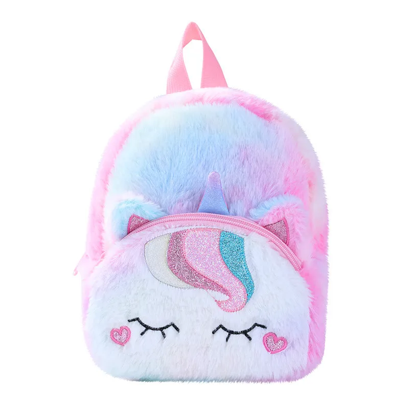 Unicorn Plush Small Schoolbag Gilrs Casual Cartoon Backpack Storage Bag
