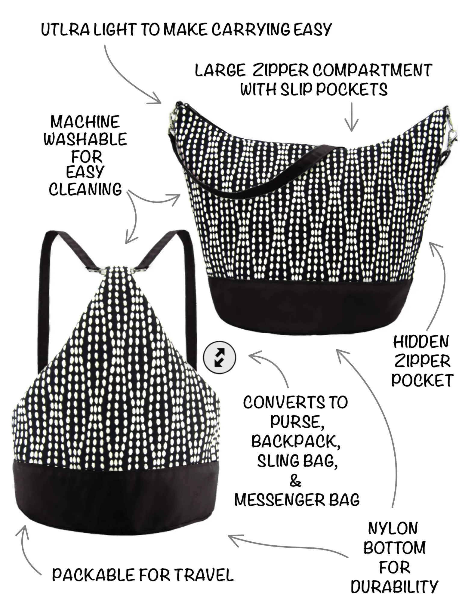 Upcycled 4 | Black Nylon | RTS Convertible Backpack Purse | Small