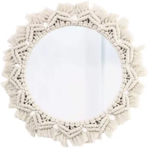 UROOZ Macrame Mirror Wall Hanging Boho Decorative Round Mirror for Bedroom Bohemian Décor for Wall Mounted Living Room Bedroom Kitchen Baby Nursery ,Makeup Room (Cream White)