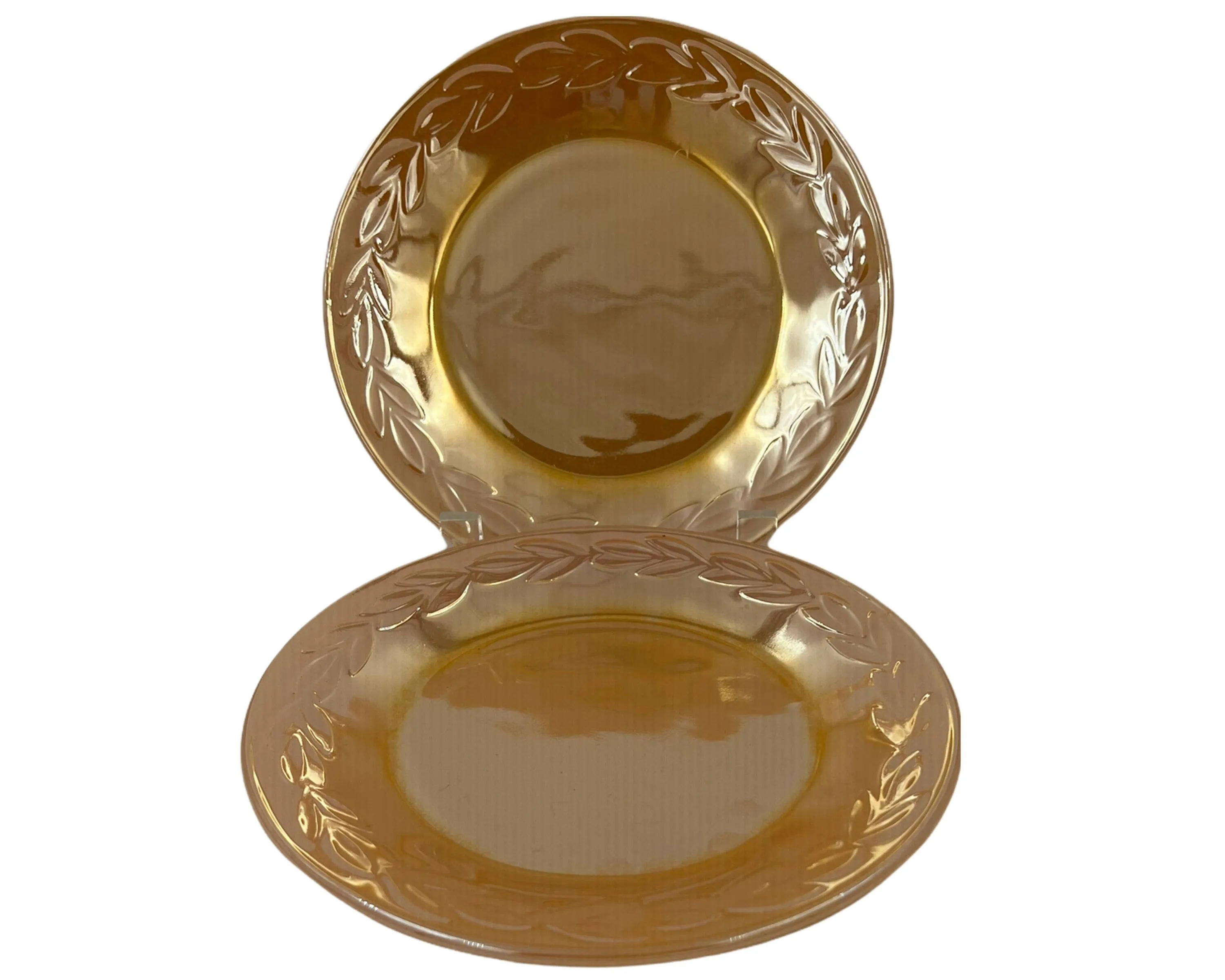 Vintage Fire King Peach Lustre Glass Laurel Salad Plate Pair 7 5/8