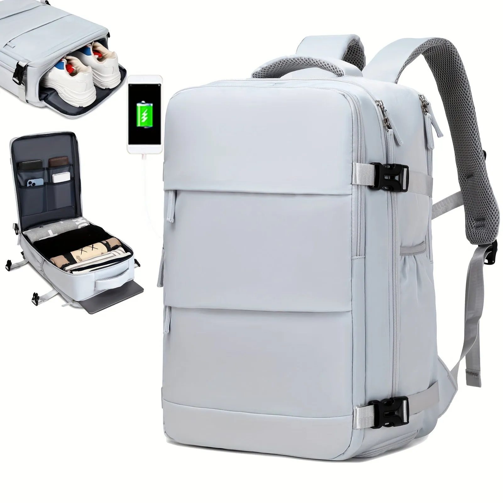 Waterproof Mens Travel Backpack with Shoe Compartment and Laptop Sleeve