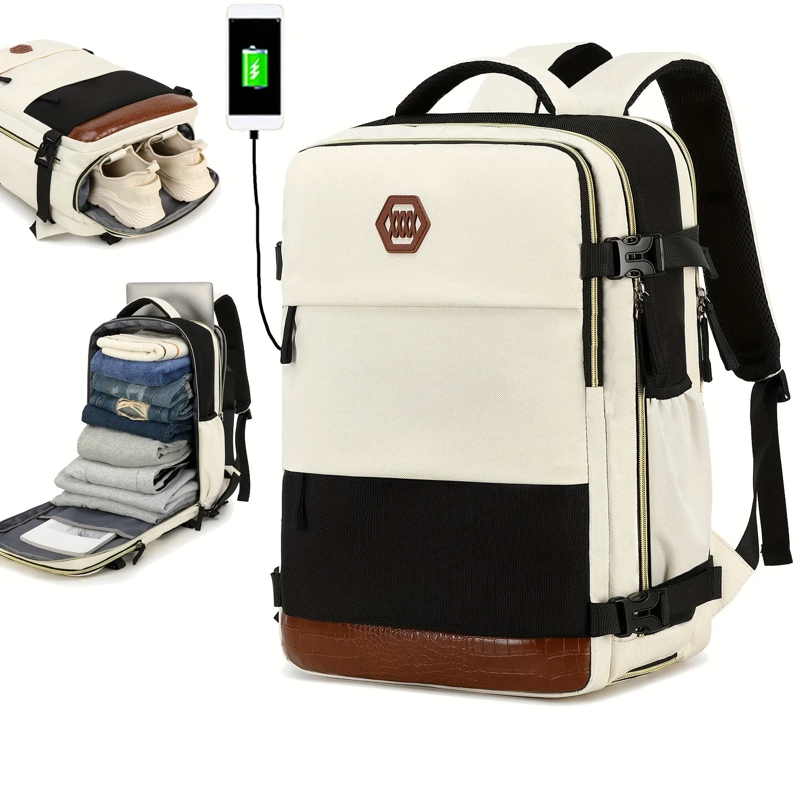 Waterproof Mens Travel Backpack with Shoe Compartment and Laptop Sleeve