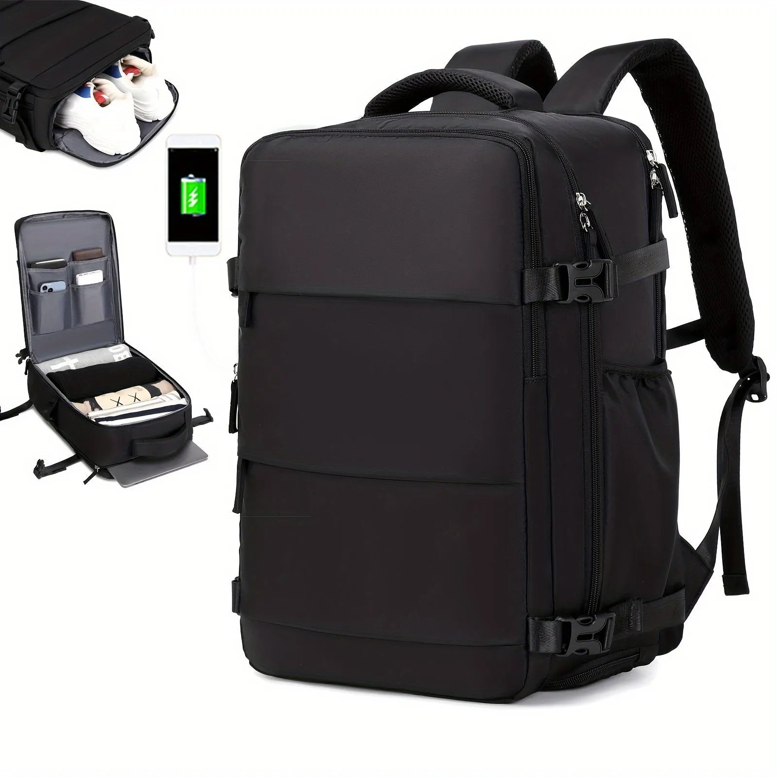 Waterproof Mens Travel Backpack with Shoe Compartment and Laptop Sleeve