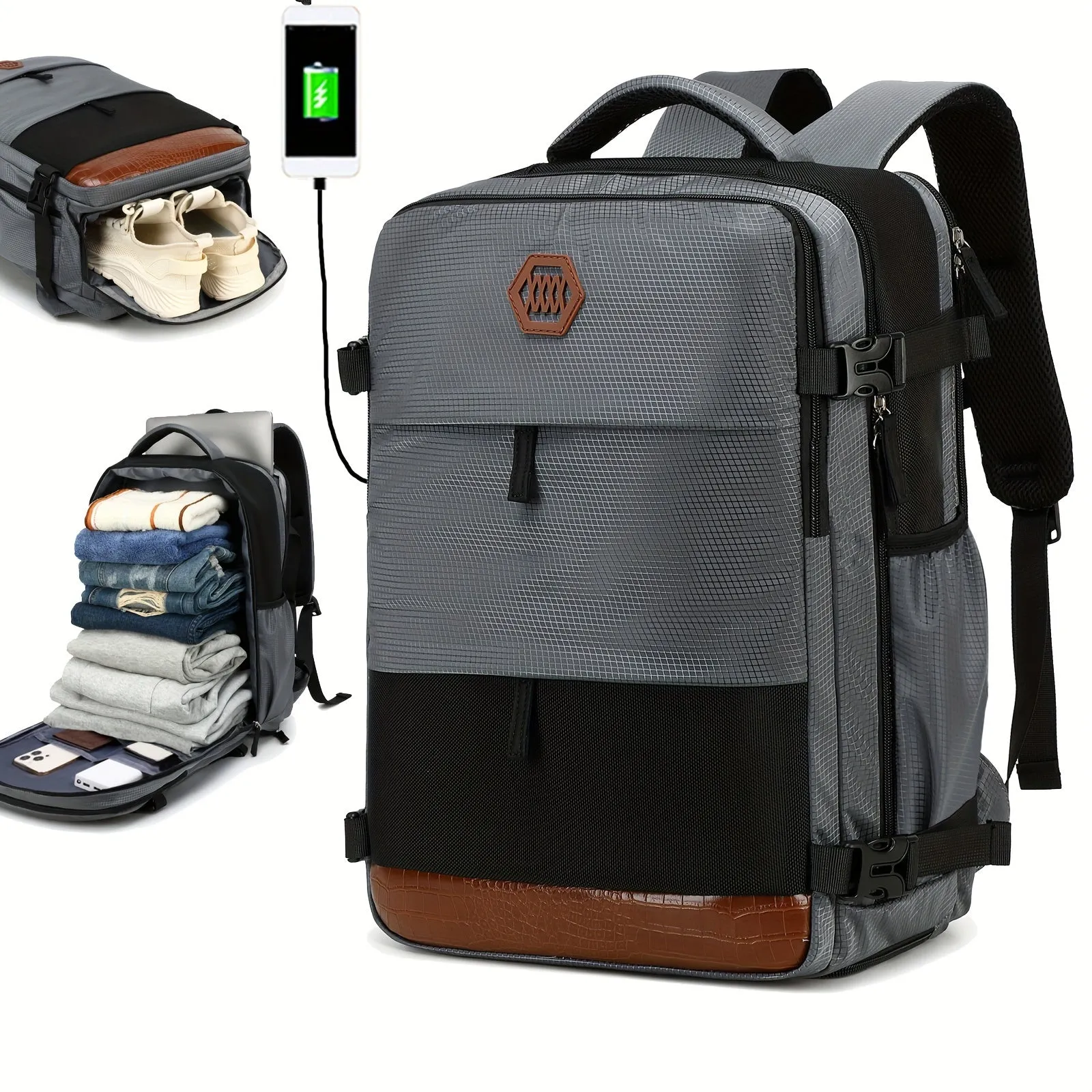 Waterproof Mens Travel Backpack with Shoe Compartment and Laptop Sleeve