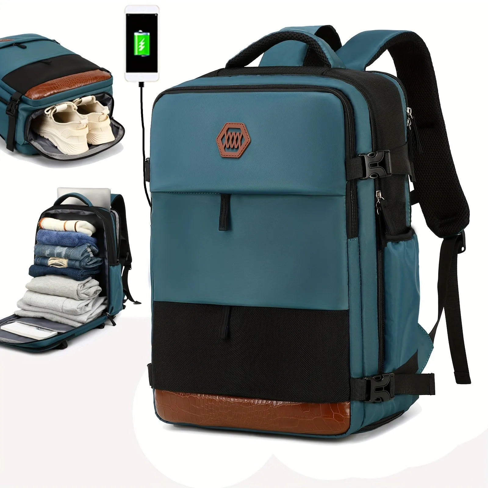 Waterproof Mens Travel Backpack with Shoe Compartment and Laptop Sleeve