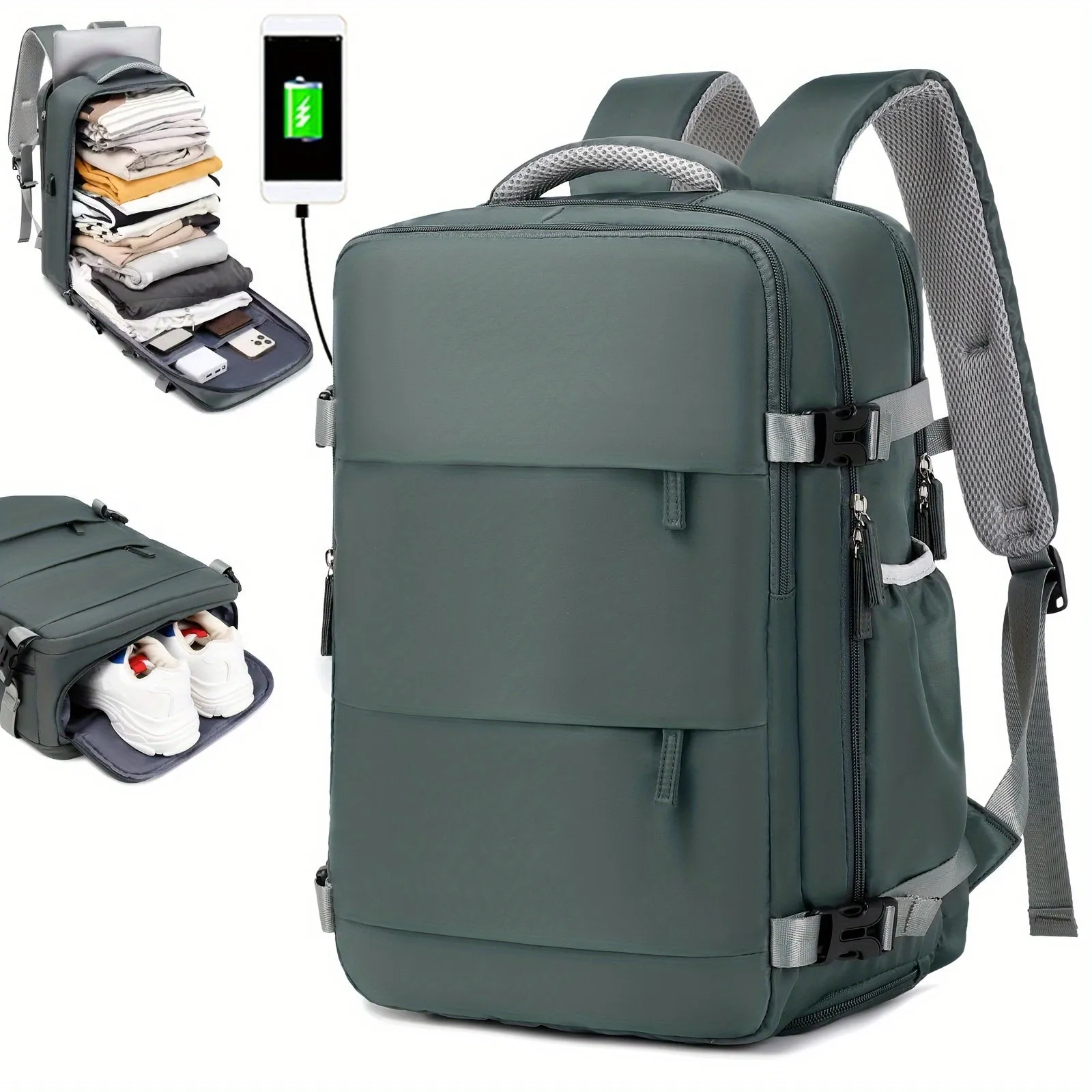Waterproof Mens Travel Backpack with Shoe Compartment and Laptop Sleeve