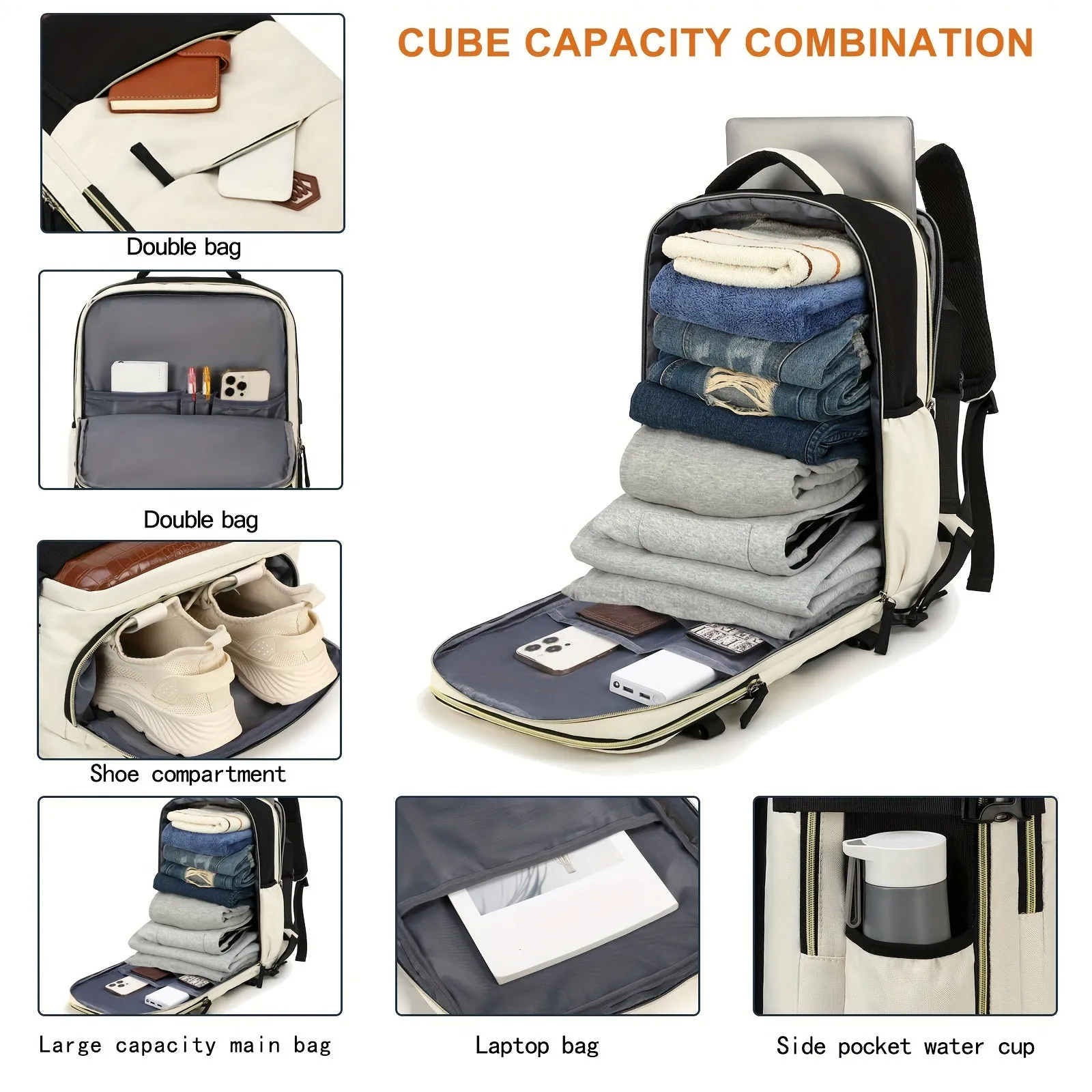 Waterproof Mens Travel Backpack with Shoe Compartment and Laptop Sleeve