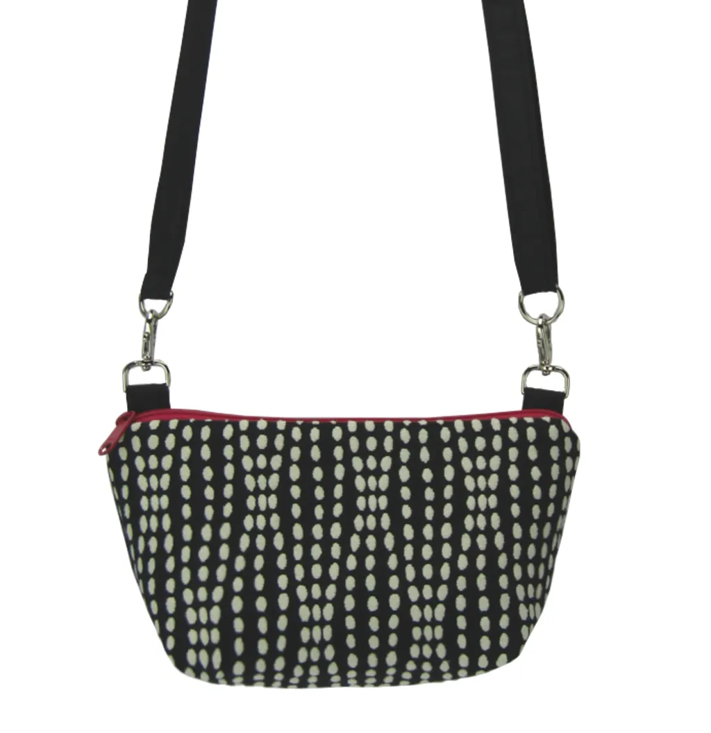 Wavy Dots in Black | Black Nylon | Pink Zipper | RTS Traveler Belt Bag