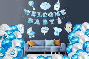 Welcome Home Baby Boy Decoration Baby Kit 9 Pcs With 30 Pcs Balloon