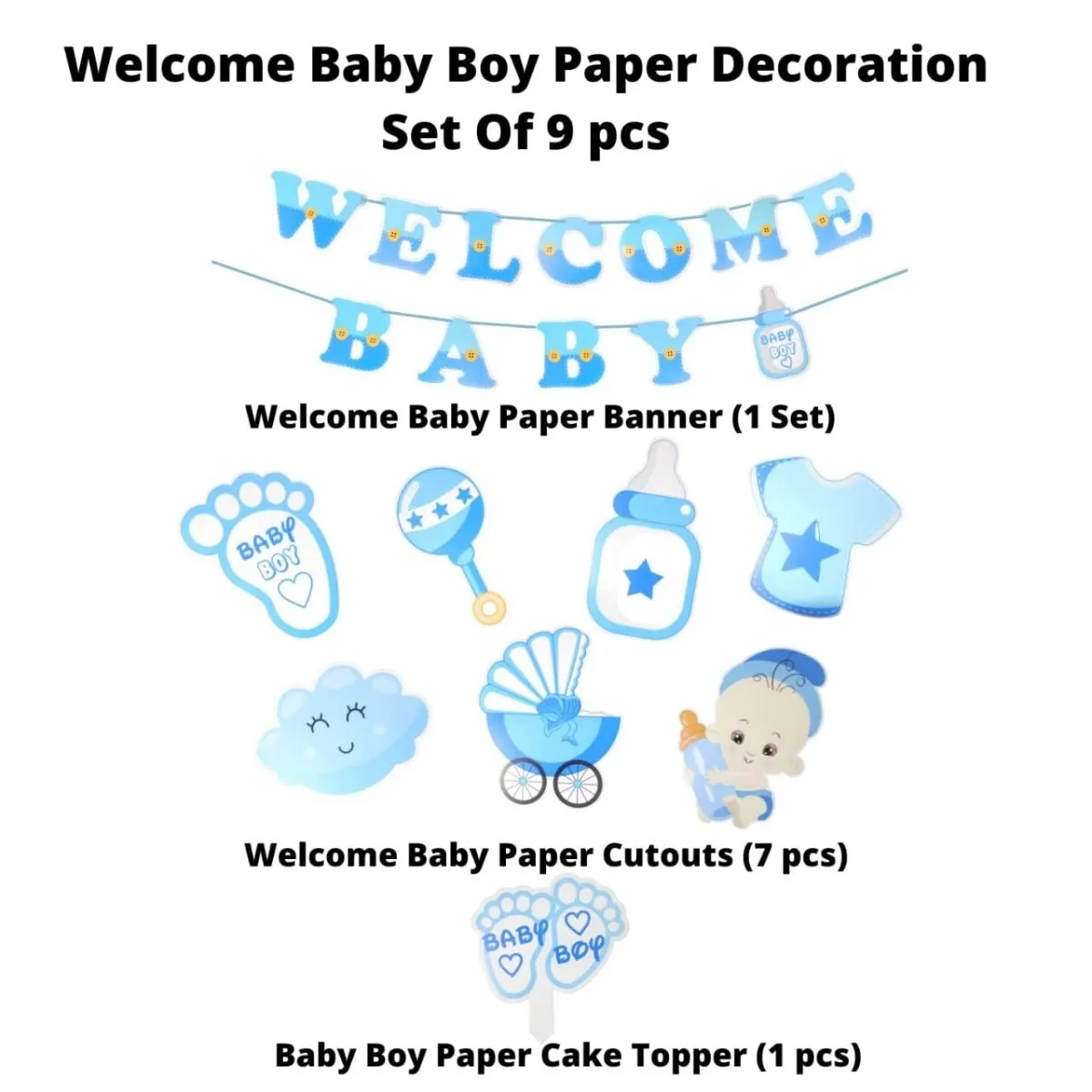 Welcome Home Baby Boy Decoration Baby Kit 9 Pcs With 30 Pcs Balloon