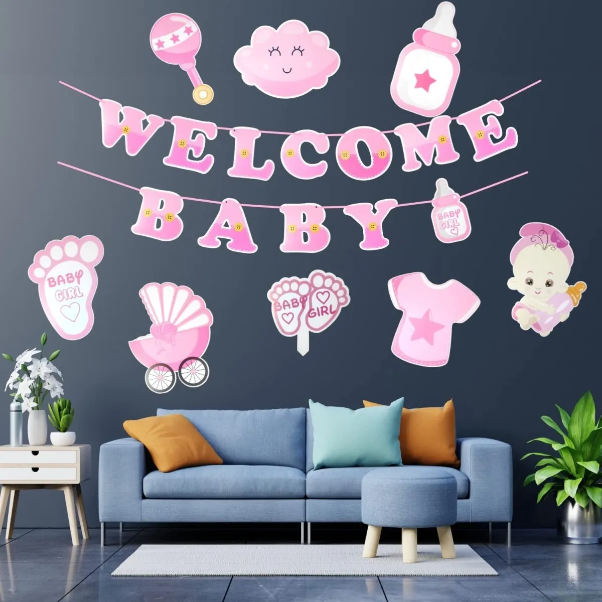 Welcome Home Baby Boy Decoration Baby Kit 9 Pcs With 30 Pcs Balloon