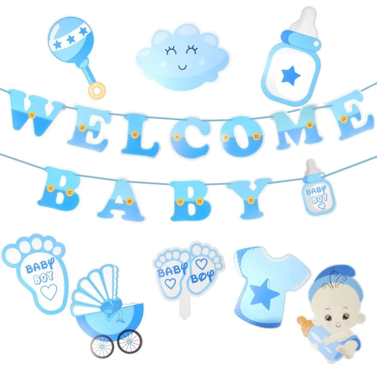 Welcome Home Baby Boy Decoration Baby Kit 9 Pcs With 30 Pcs Balloon