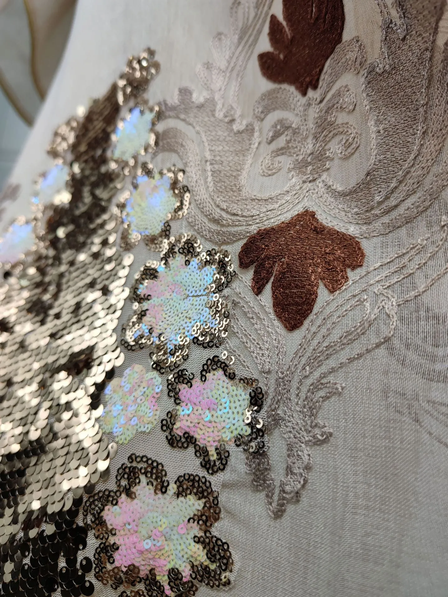 Wjczt Casual Traditional Festive Robe Muslim Abaya Lace Linen Four Sides Sequin Embroidery Skirt Skin Tone Loose Fashion Dress Ab185